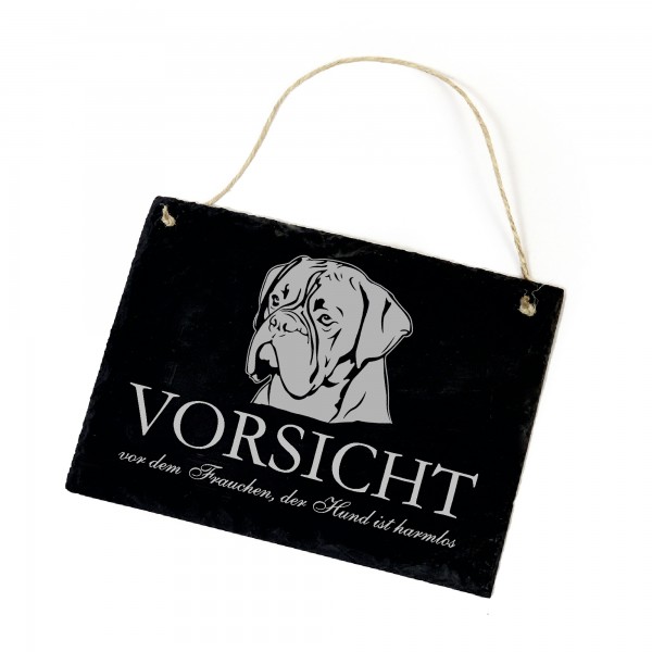 Hundeschild Boxer Schild aus Schiefer - Vorsicht vor dem Frauchen - 22cm x 16cm