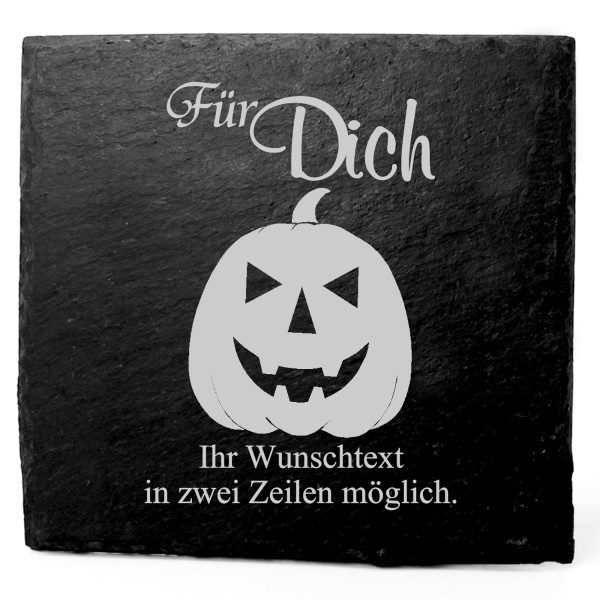 Deko Schiefer Untersetzer personalisiert Halloween Kürbiskopf - Für Dich - 11x11cm