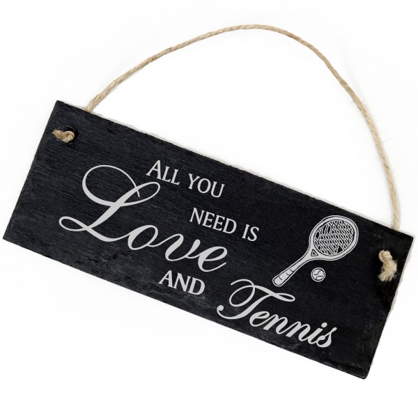 Schiefertafel Deko Tennisschläger Schild 22 x 8 cm - All you need is Love and Tennis