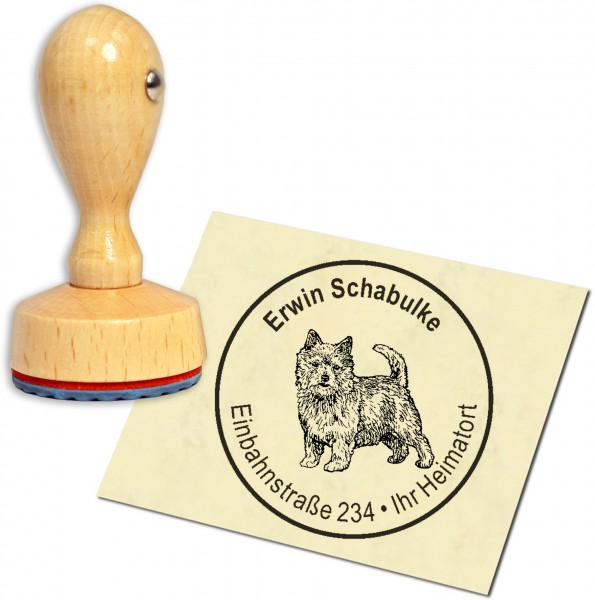 Stempel Adressstempel Holzstempel - Norwich Terrier - rund 40mm