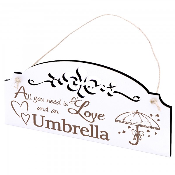 Schild Regenschirm mit Herzen Deko 20x10cm - All you need is Love and an Umbrella - Holz
