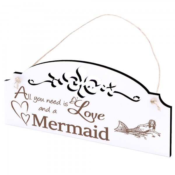 Schild liegende Meerjungfrau Deko 20x10cm - All you need is Love and a Mermaid - Holz