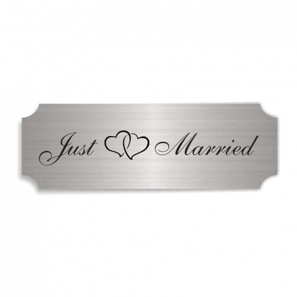 Schild « JUST MARRIED » selbstklebend - Aluminium Look - silber