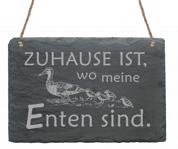 Schiefertafel « Zuhause ist, wo meine Enten sind » Schild 22 x 16 cm