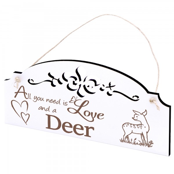 Schild niedliches Reh Rehkitz Deko 20x10cm - All you need is Love and a Deer - Holz
