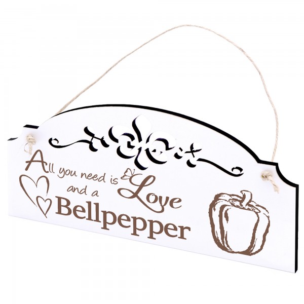 Schild Bellpepper Paprika Deko 20x10cm - All you need is Love and a Bellpepper - Holz