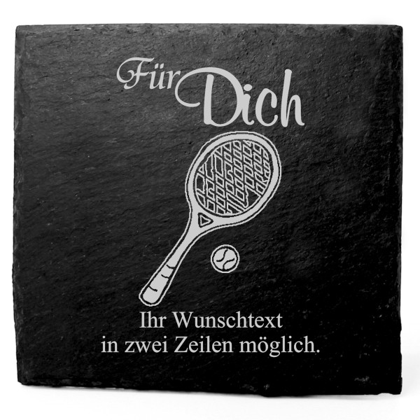 Deko Schiefer Untersetzer personalisiert Tennisschläger - Für Dich - 11x11cm