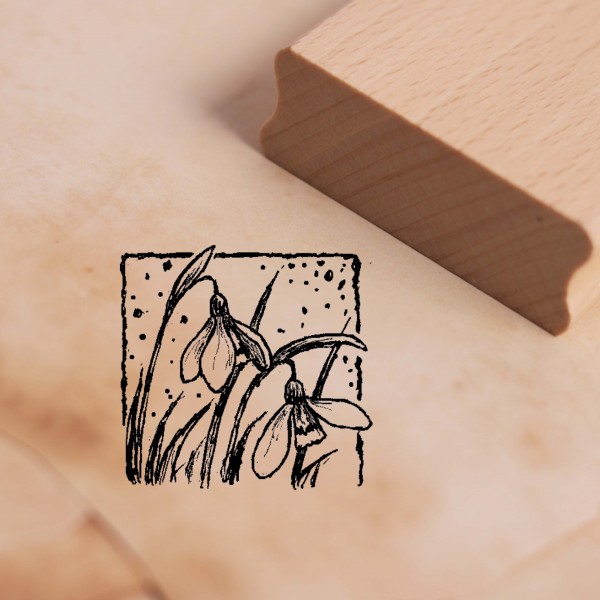 Motivstempel Schneeglöckchen im Rahmen - Stempel Holzstempel 38 x 38 mm