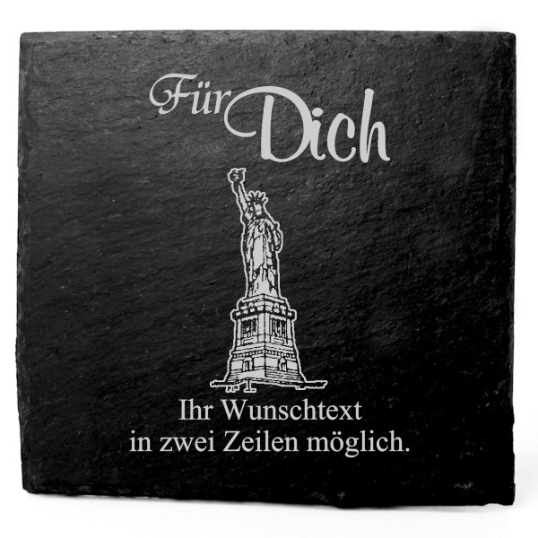 Deko Schiefer Untersetzer personalisiert Freiheitsstatue New York - Für Dich - 11x11cm