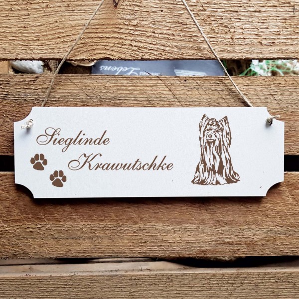 Schild « Yorkshire Terrier » Namensschild Türschild zum Anhängen - 20 x 6,7 cm