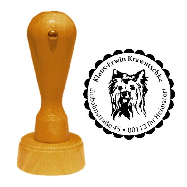 Adressstempel Yorkshire Terrier - Holzstempel personalisiert mit Adresse - Ø 40 mm