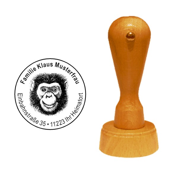 « Affe » Holzstempel mit persönlichem Wunschtext