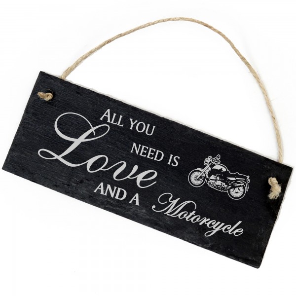 Schiefertafel Deko Motorrad Schild 22 x 8 cm - All you need is Love and a Motorcycle