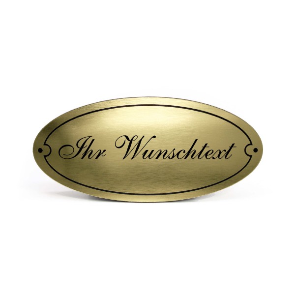 Wunschtext Beschriftung personalisiert Schild oval Türschild Kunststoff Gold selbstklebend 15x7cm