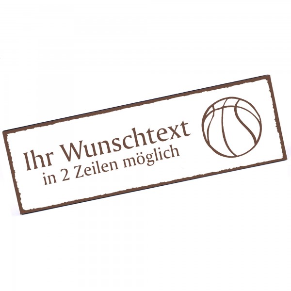 Türschild Basketball Namensschild personalisiert mit Gravur - 150mm x 50mm - selbstklebend