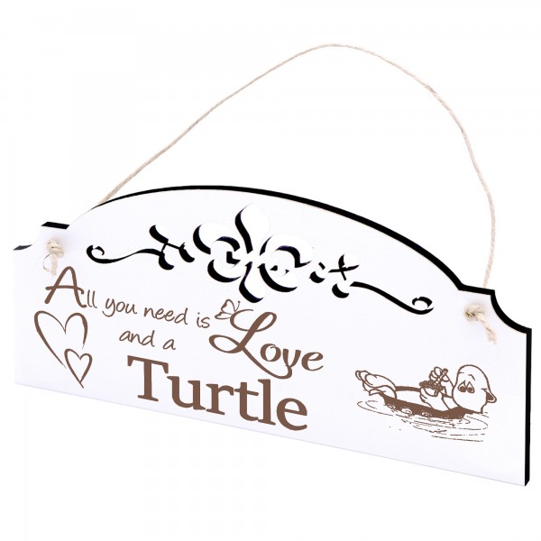 Schild schwimmende Schildkröte Deko 20x10cm - All you need is Love and a Turtle - Holz