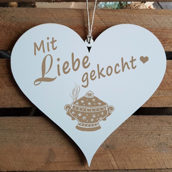 Herz Schild Mit Liebe gekocht - 13 x 12 cm
