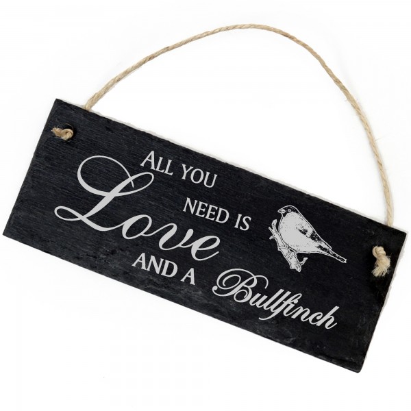 Schiefertafel Deko Dompfaff Gimpel Schild 22 x 8 cm - All you need is Love and a Bullfinch