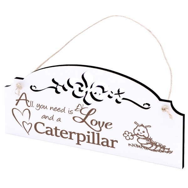 Schild Raupe mit Blume Deko 20x10cm - All you need is Love and a Caterpillar - Holz