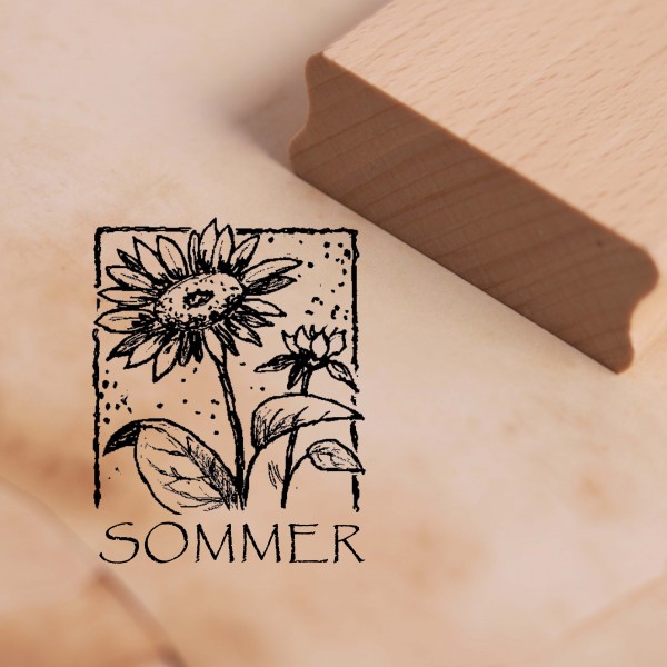 Motivstempel Sommer Sonnenblume im Rahmen - Stempel Holzstempel 38 x 48 mm