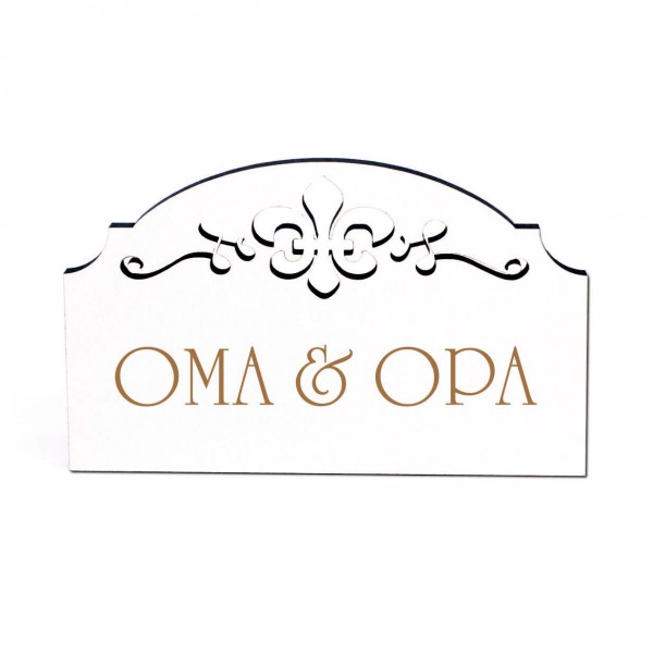 Oma & Opa Türschild Schild Holz Gravur Ornamente selbstklebend Großeltern Türdeko 15,5 x 9,5 cm