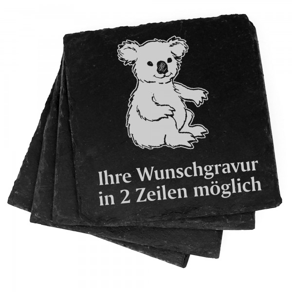 4x sitzender Koala Deko Schiefer Untersetzer Wunschgravur Set - 11 x 11 cm