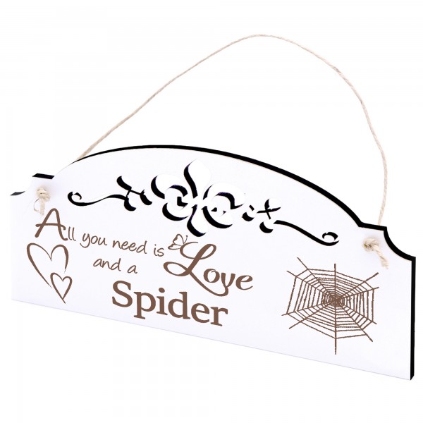 Schild Spinnennetz Deko 20x10cm - All you need is Love and a Spider - Holz