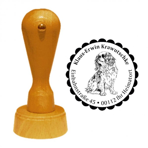 Adressstempel English Toy Spaniel - Holzstempel personalisiert mit Adresse - Ø 40 mm