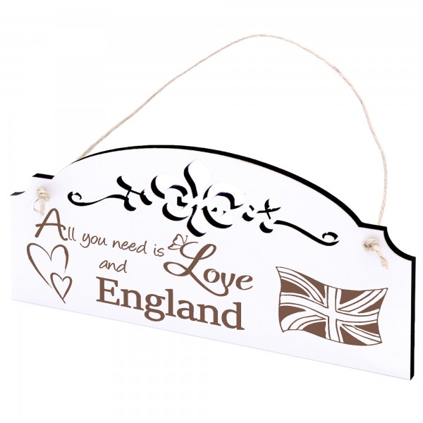 Schild Fahne England Deko 20x10cm - All you need is Love and England - Holz