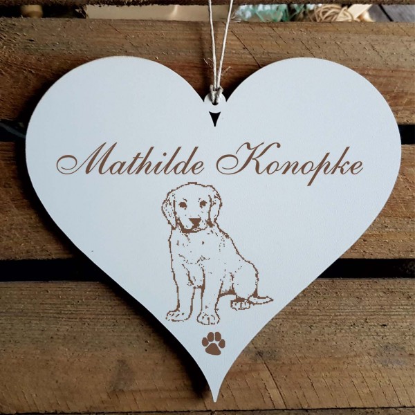 Herz Schild « Labrador Retriever Welpe » mit Namen - Türschild zum Anhängen