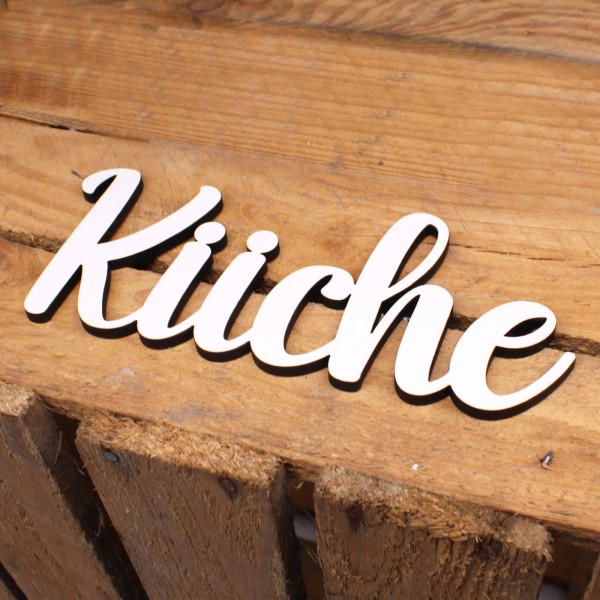 Küche Türschild Schriftzug weiß Holz Schild Küchendeko Kochen Buchstaben Zimmer zum Ankleben 22 x 9