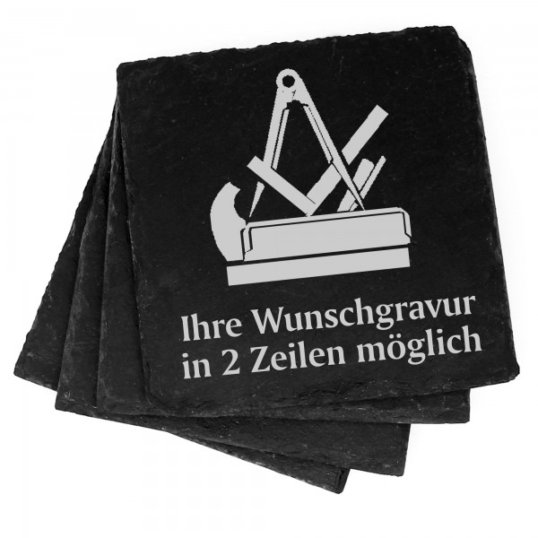 4x Tischler Deko Schiefer Untersetzer Wunschgravur Set - 11 x 11 cm