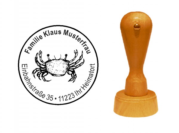 « Krabbe 2 » Holzstempel mit persönlichem Wunschtext