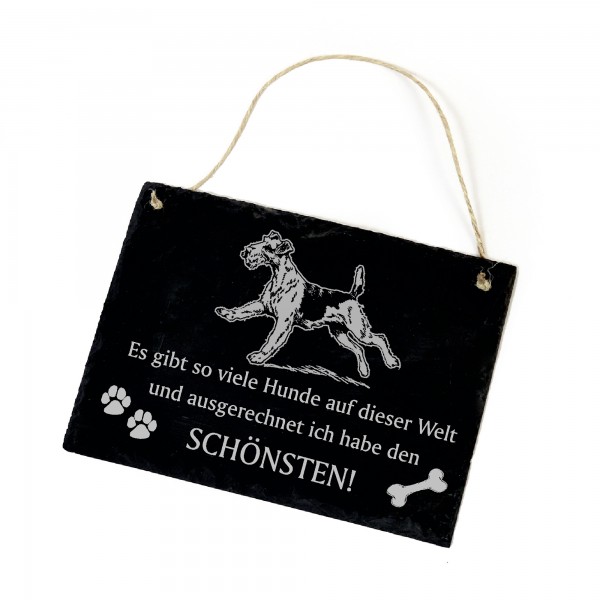Hundeschild Airedale Terrier Schild aus Schiefer - Ich habe den schönsten - 22cm x 16cm