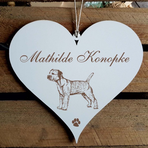 Herz Schild « Border Terrier » mit Namen - Türschild zum Anhängen