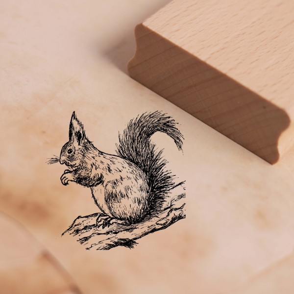 Motivstempel Niedliches Eichhörnchen auf Ast Stempel 48 x 48 mm