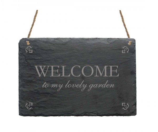 Schiefertafel « Welcome to my lovely garden »