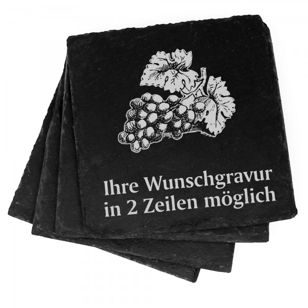 4x Traube Deko Schiefer Untersetzer Wunschgravur Set - 11 x 11 cm