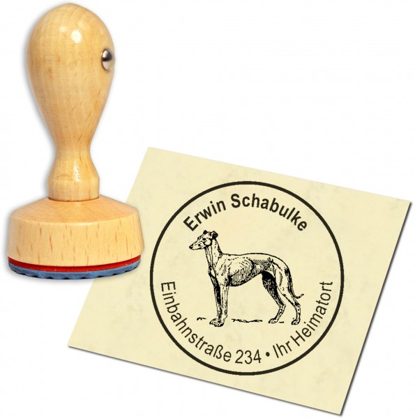 Stempel Adressstempel Holzstempel - Greyhound - rund 40mm