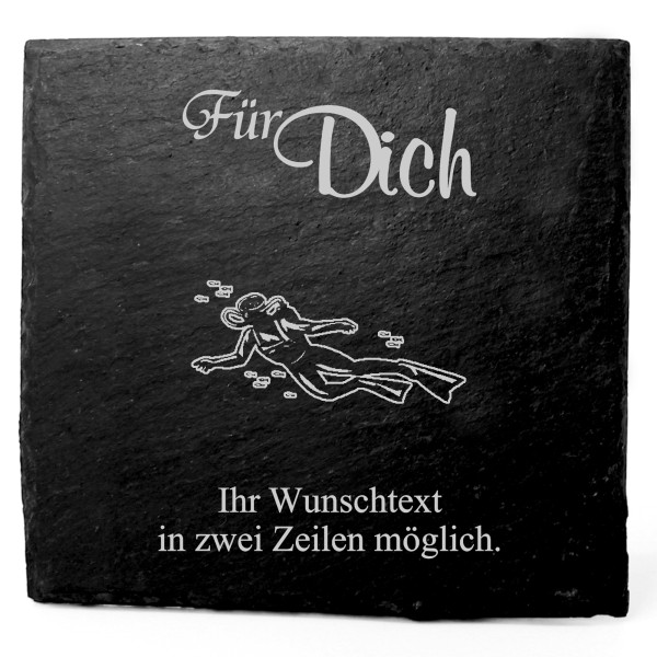 Deko Schiefer Untersetzer personalisiert Taucherin - Für Dich - 11x11cm