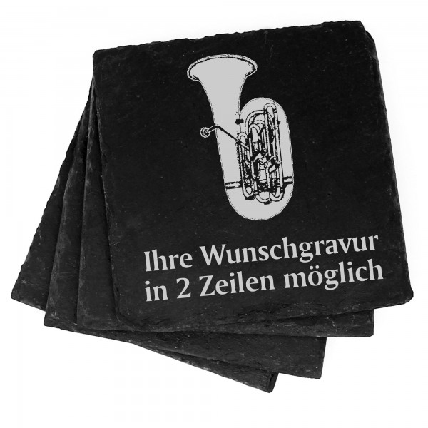 4x Tuba Deko Schiefer Untersetzer Wunschgravur Set - 11 x 11 cm