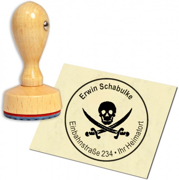 Stempel Adressstempel Holzstempel - Piratenzeichen - rund 40mm