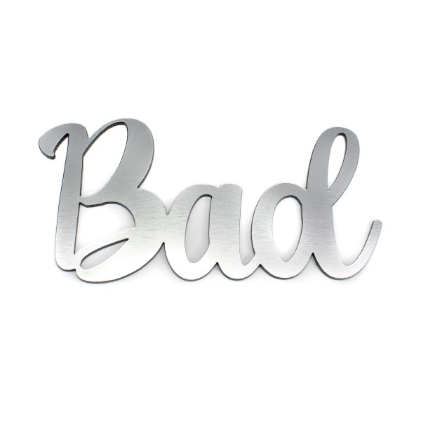 Bad Türschild Schriftzug silbergrau Kunststoff Schild Badezimmer Buchstaben selbstklebend 18 x 9 cm