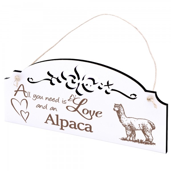 Schild Alpaka Lama auf einer Wiese Deko 20x10cm - All you need is Love and an Alpaca - Holz