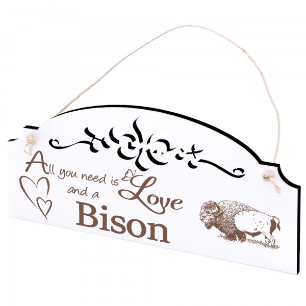Schild Bison Deko 20x10cm - All you need is Love and a Bison - Holz