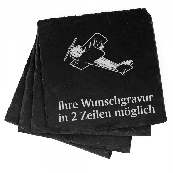 4x Doppeldecker Deko Schiefer Untersetzer Wunschgravur Set - 11 x 11 cm