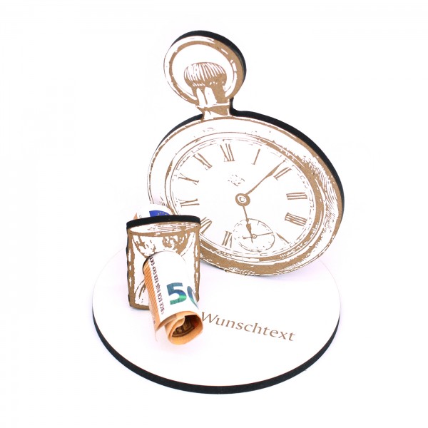 Geldgeschenk Uhr Gutschein - Taschenuhr mit Wunschtext - Gutschein Geschenk