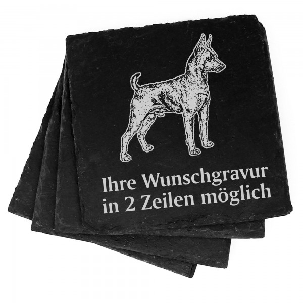 4x Zwergpinscher Deko Schiefer Untersetzer Wunschgravur Set - 11 x 11 cm