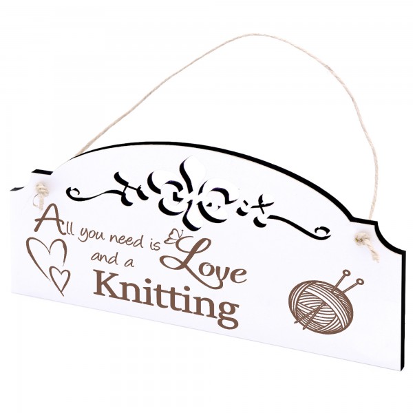 Schild Stricken Deko 20x10cm - All you need is Love and a Knitting - Holz
