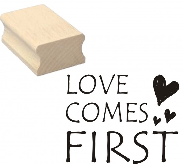 Stempel « LOVE COMES FIRST » Motivstempel Herzen 50 x 40 mm